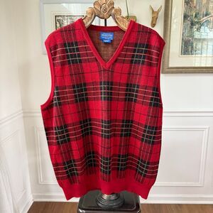 Vintage Pendleton Red Black Plaid Merino Wool Sweater Vest XXL